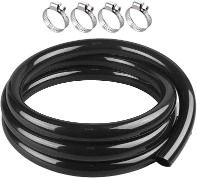 Black Vinyl Tubing 1" ID x 1-1/4" OD - 10 ft PVC Flexible Plastic Tube Hybrid Hose with 4 Stainless Clamps, Transfer Water Air Oil for Pond Fountain Garden.