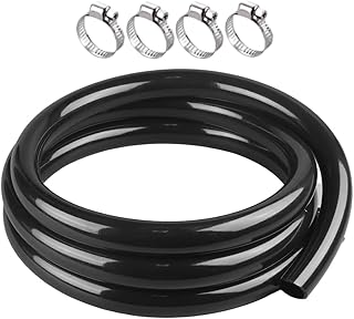 Black Vinyl Tubing 1" ID x 1-1/4" OD - 10 ft PVC Flexible Plastic Tube Hybrid Hose with 4 Stainless Clamps, Transfer Water Air Oil for Pond Fountain Garden.