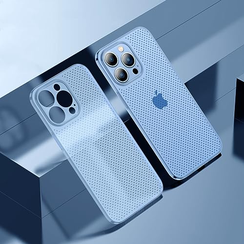LIFEKA Ultradünne, wärmeableitende, atmungsaktive Handyhülle für iPhone 14 13 12 11 Pro Max, atmungsaktives Netz, stoßfest, weiche PP-Abdeckung, blau, für iPhone 12 Pro