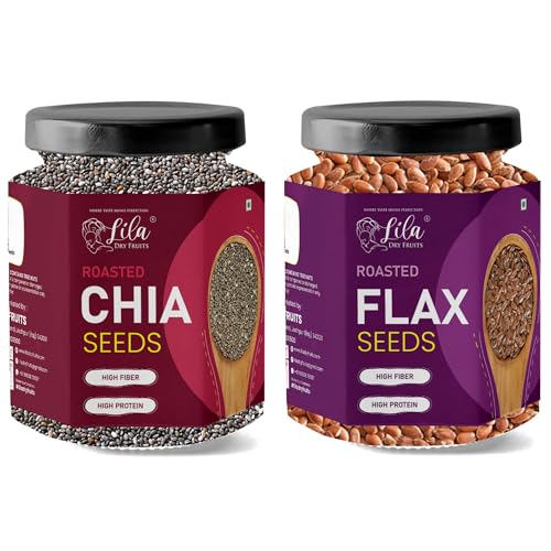 Image of LILA DRY FRUITS Roasted Chia Flax Seeds Combo Pack 200 Grams (100g x 2) | Daily Health Seed Mix | Crunchy Roasted Seeds for Everyday Use | Balanced Nutrition & Clean Snacking Perfect for Gifting