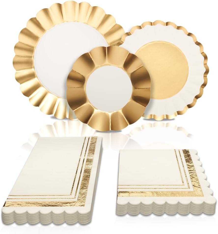 Sophistiplate 64Pcs Tableware Set. Decorative Paper Plates. Premium, Heavyweight Plates for Party Decorations. Party Supplies Set Includes Dinner, Salad, Plates & Napkins
