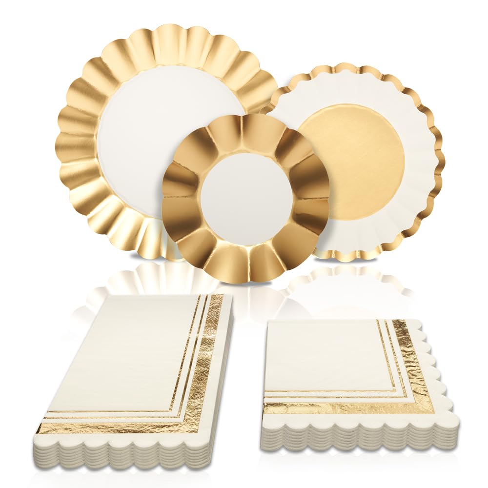 Sophistiplate 64Pcs Tableware Set. Decorative Paper Plates. Premium, Heavyweight Plates for Party Decorations. Party Supplies Set Includes Dinner, Salad, Plates & Napkins