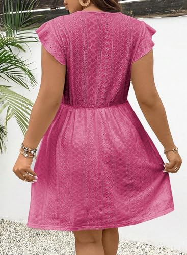 Image of Eytino Women Plus Size Summer Dresses Lace V Neck Ruffle Sleeve Mini Short Dress