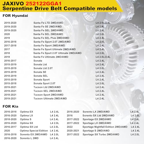 Image of 252122GGA1 Serpentine Drive Main Belts Alternator and A /C Compressor for Hyundai 15-19 Sonata,19-20 Santa Fe,18-21 Tucson,for Kia 16-20 Optima,17-22 Sportage,16-18 Sorento,6-Rib 39.69 inch Length