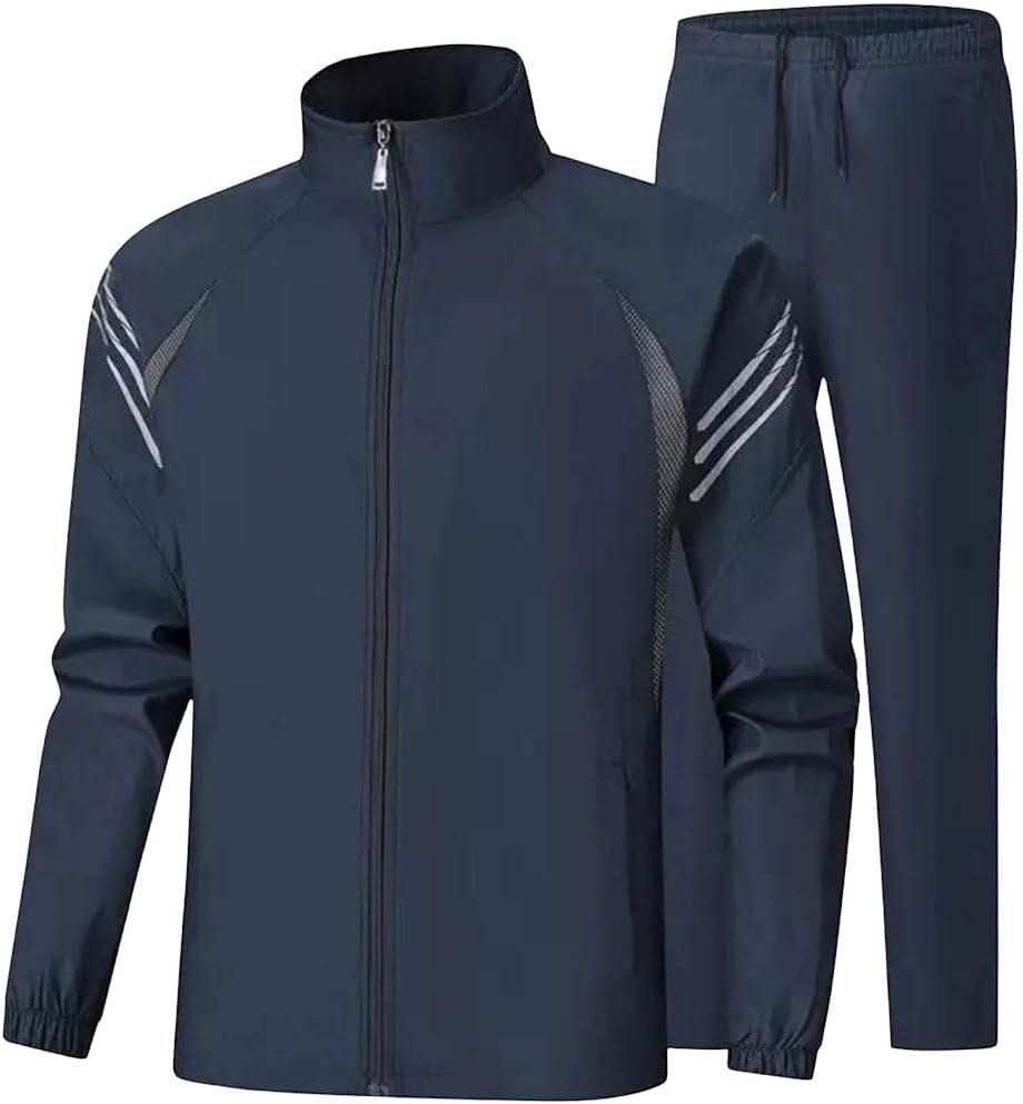 Men's Spring Windproof Sports Set Long Sleeve Zipper Jacket Trousers Casual Loose Plus Size Two Piece Set