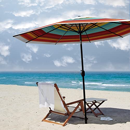 Bannerbuzz 8.58Ft Patio Umbrella Outdoor Market Table With Push Button Tilt/Crank & 8 Sturdy Ribs Large Outdoor Octagonal Sun Umbrella For Garden Lawn Deck Backyard Pool (Topper + Hardware, Red Yellow Blue Stripes) #TOP7