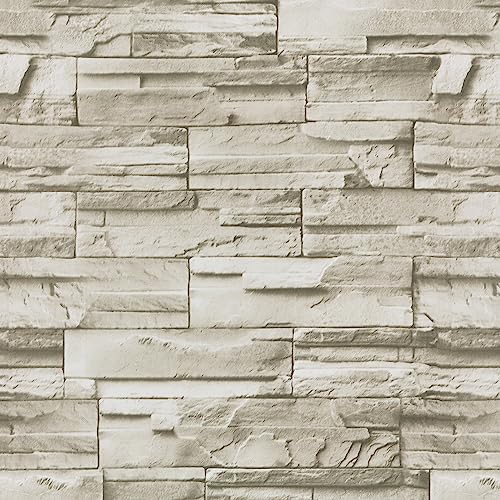 Hopepak 17.7" X197''Brick Stone Wallpaper Peel And Stick Faux Stone Brick Self Adhesive Wall Paper Waterproof Removable Brick Contact Paper For Living Room Bedroom Fireplace Kitchen Backsplash #TOP27