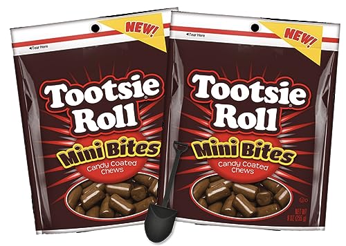 Unwrapped Tootsie Roll Mini Bites In Cocoa Taste Candy Shells 9 oz 2-Pack Bundles Includes a Mini Spoon