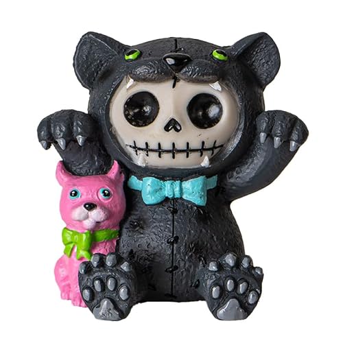 Pacific Giftware Basheera Furrybones Collectible Figurine Cute Signature Skeleton in Bear Costume with Pink Pup Perfect for Home Decor and Unique Gifts 2.75" Tall