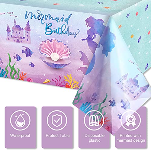 Mermaid Tablecloth Mermaid Birthday Party Table Cover Plastic Disposable Mermaid Table Covers For Girls Birthday Baby Shower Under The Sea Party Decorations, 54 X 108 Inch (3 Pieces) #TOP3