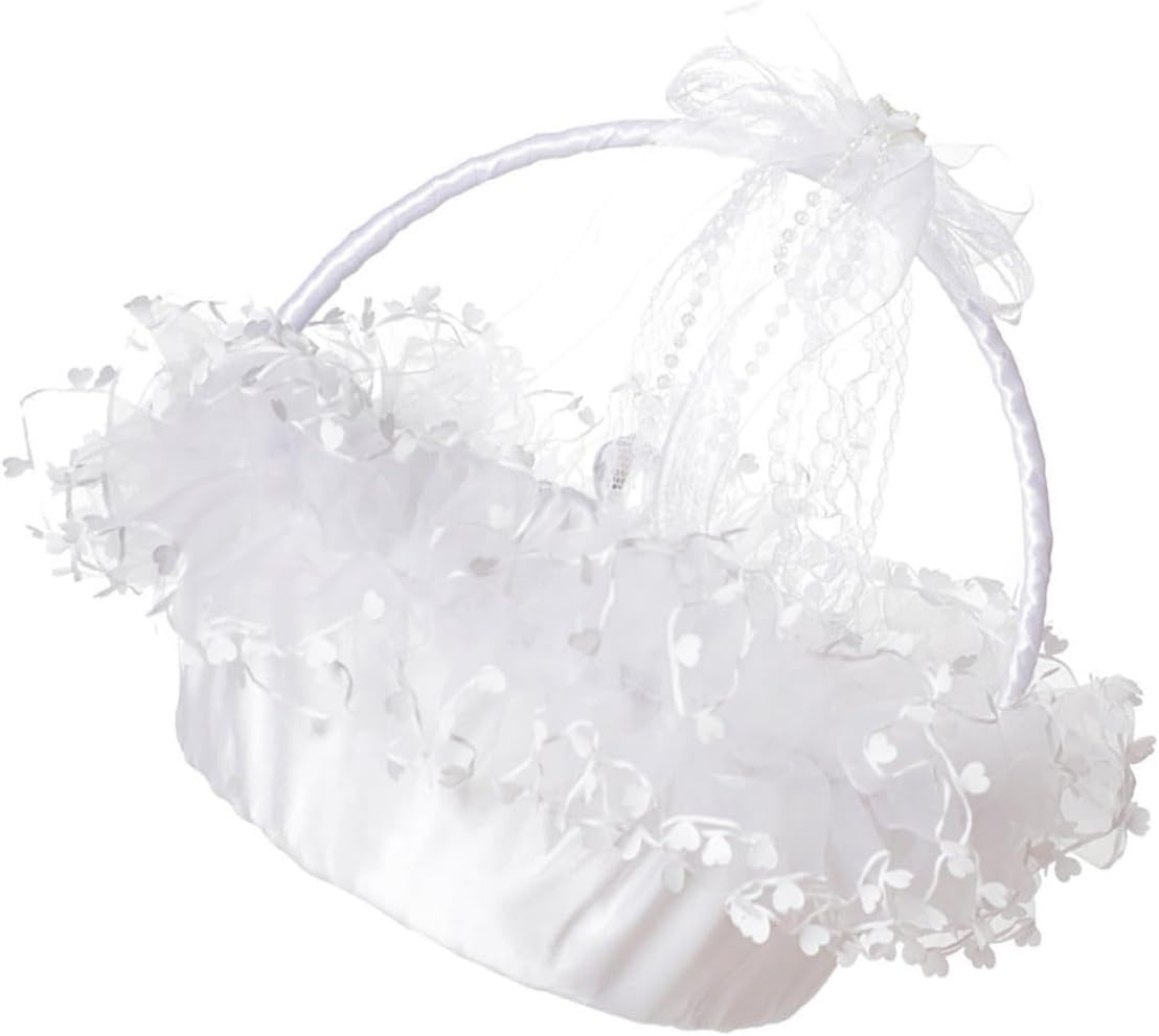 Wedding Flower Basket Handheld Lace Decorative Basket Foldable White Portable for Flower Wedding Ceremony Party Supplies