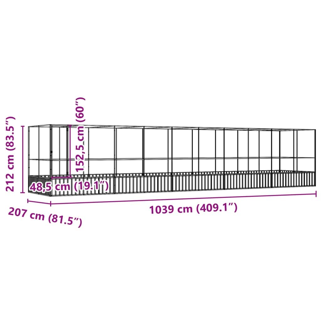 Woliera z rozszerzeniem z ocynkowanej stali, srebrna, 1039 x 207 x 212 cm, klatka dla ptaków z drzwiami kratkowymi, na balkon, do hodowli i na wolnym powietrzu dla kanarków, papugi falistych