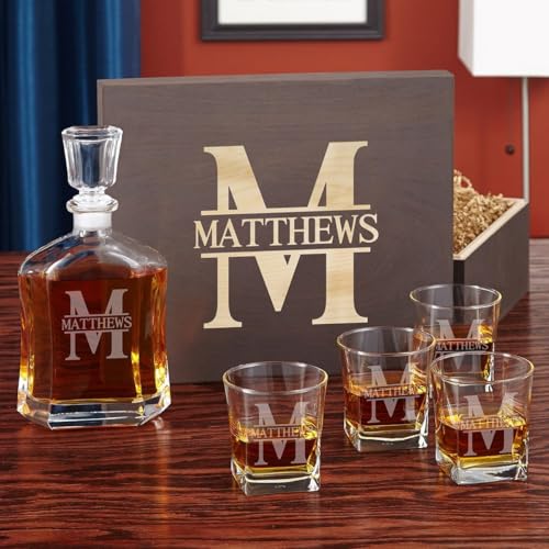Custom Whiskey Decanter and Whiskey Glasses Set in Handcrafted Box