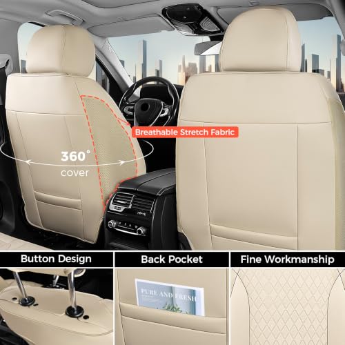 Image of Coverado Car Seat Covers for Front Seats, Leather Seat Covers for Cars, Waterproof Automotive Car Seat Protectors, Front Car Seat Cushions Driver Seat Covers Universal Fit for Most Cars, Beige