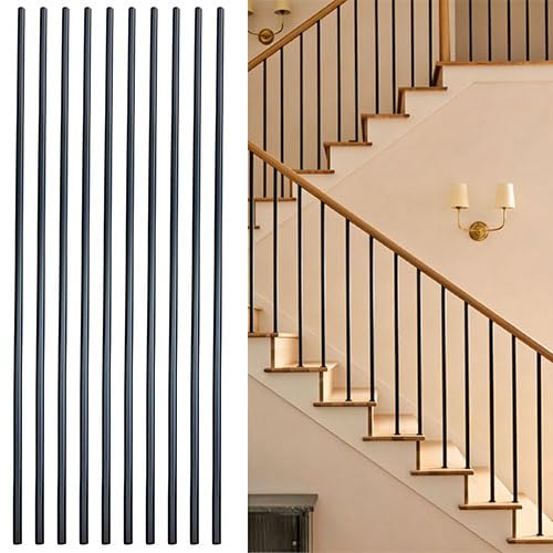 Round Balusters 5/8" Staircase balusters Stair spindles Round Iron balusters Hollow for Indoor Stairs 44inch (Matt Black-Pack of 10)