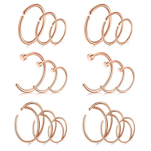 Nose Rings Hoop Nose Ring Surgical Steel 20g Gauge 8mm 10mm 12mm Piercing Hoops Jewelry Rose Gold