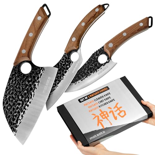Matsato Knife Set 3-Piece Kitchen Knives, Cooking Chef Knife Set, Cleaver, Kitchen And Chef Cutting and Chopping Knives Sets Juego De Cuchillos Para Cocina