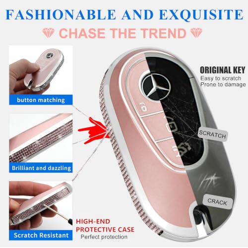 Image of Creativity for Mercedes Benz key cover and keychian (Pink Combination) | TPU key Case with Rhinestones is compatible with 2022-2025 C S EQE EQS 2023-2025 GLC CLE SL 2024-2025 E smart key