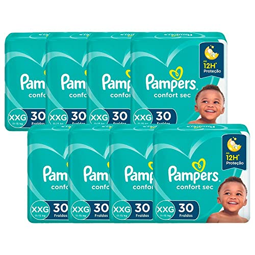 Kit Fralda Pampers Confort Sec Mega Tamanho Xxg com 240 unidades