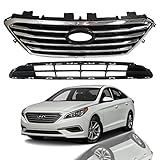 AutoModed Aftermarket Front Bumper Grill Grilles Assembly Set Replaces 86350C2100 86561C2000 HY1036127 HY1200188 Compatible with 2015 2016 2017 Sonata | Black with Chrome Trim | 2pcs | By AutoModed
