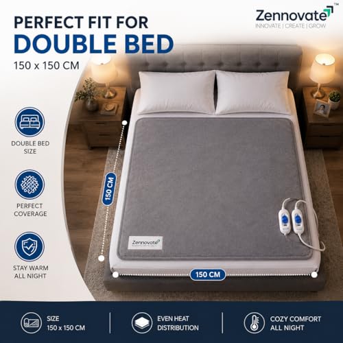 Image of Superior ISO Certified & ZED Certified Electric Under Blanket | Double Bed Size(150cmx150cm) | Shock Proof | Bed Warmer with Multiple Heat Controls (Body, Foot, High, Low) |10 Year Warranty