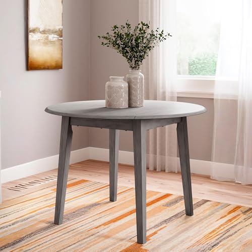 Image of Signature Design by Ashley Shullden Drop Leaf Dining Table, 43 in, Grey | Extendable drop leaves, Seats up to 4, Space-saving footprint, Hardwood solids, select veneers and MDF substrate