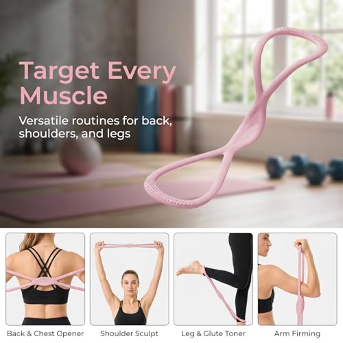 Figure 8 Resistance Bands with Handles, 2 Pack 15/25 LB Silicone Exercise Bands for Arms, Shoulders, Back & Legs, Stretch Bands for Women Men, Pilates Yoga Home Workout(Pink, 15LB/25LB) - image 3