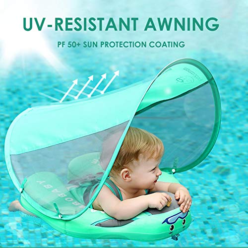 Boia de bebê, sem virar para piscina com dossel FPS 50 + proteção solar, com proteção solar removíve