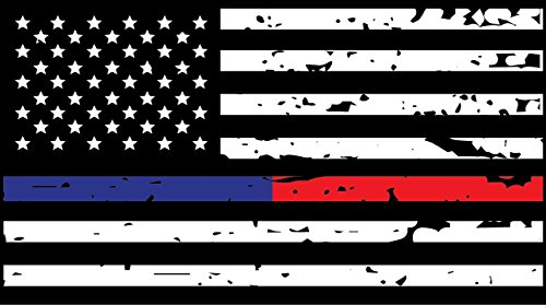 K9King Red and Blue Line Tattered Reflective 4.50 x 2.50 Sticker Flag Firefighter Police EMT Paramedics 3m United States Flag Sticker
