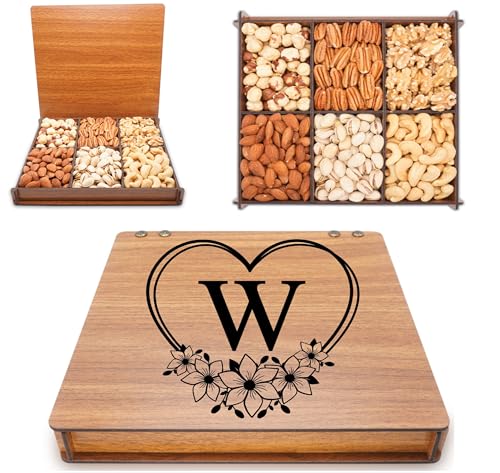 9. Monogrammed Gift Basket, Mixed Nuts Gift in Reusable Wooden Tray
