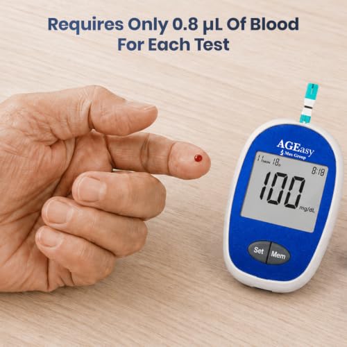 Image of AGEasy (Max Group) Blood Glucose Monitor with 50 Strips | Accurate & Fast Diabetes Testing Kit | Large LCD Display, Easy to Use, Portable | Stores upto 800 Readings | One touch operation Glucometer