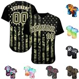 Custom Camo Baseball Jerseys Retro America Flag Softball Jerseys Army Green Baseball Active Shirts Personalized Baseball Buttn Down Shirts Team Baseball Jersey Embroidered Team Name and Numbers