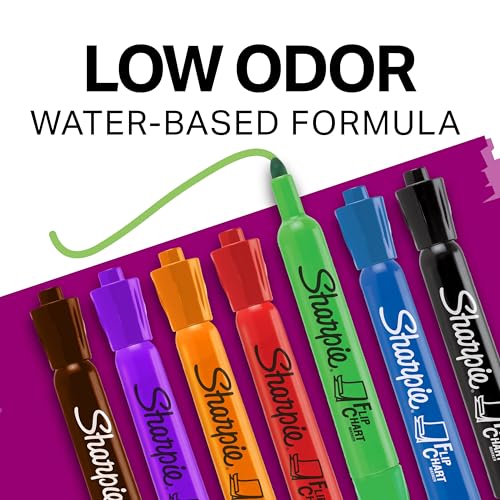Sharpie Flip Chart Markers, Bullet Tip, Assorted Colors, Low-Odor, Squeak-Free, 8 Count - Office Presentation, Back to School, Teacher Supplies