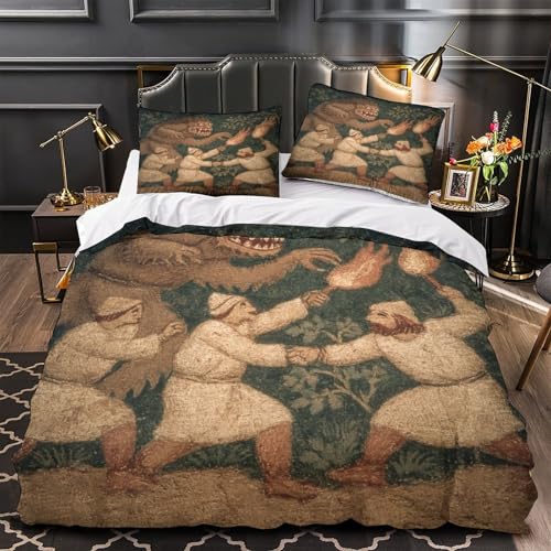 un homme tenant une torche comChauve-souristant un troll Parure De Lit Housse Couette Microfibre + Taies D'oreillers,3D Imprimé Style artistique médiéval...