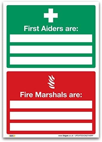 First Aiders & Fire Marshals Sign โ A5 (210 x 148mm) Rigid Plastic (1mm) โ Workplace Safety Signage for Emergency Compliance & Visibility
