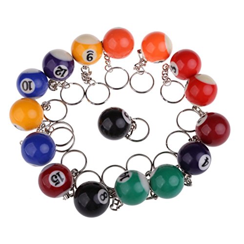 Tinksky A Set of 16pcs Billiards Pool Eight Ball 32mm Model Keychain