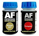 Alex Flittner Designs Stylo de retouche compatible avec Nissan 357 Gold Metallic + Set de peinture automobile comprenant vernis transparent et peinture de base, 50ml chacun
