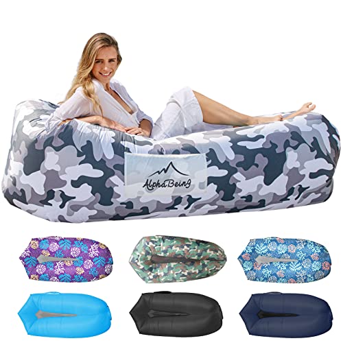 AlphaBeing Inflatable Lounger Air Sofa, Portable Inflatable Couch Mesh Hollow Air Hammock Anti Leakage Air Chair for Outdoor Camping Hiking Beach Traveling Music Festivals Backyard, Urban Camo