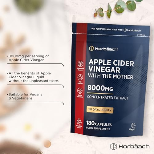 Apple Cider Vinegar Capsules with Mother 8000mg | 3-Month Supply | High Strength ACV | 180 Vegan Capsules (Not Tablets) | by Horbaach