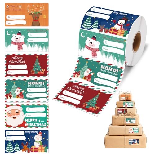 Oeyliz Christmas Gift Tags Christmas Name Tags Stickers Christmas Sticker Gift Name Tags Self-Adhesive Labels 500 PCS Names Stickers Xmas Present Boxes Wrapping Paper Holiday Decor 2.95 x 1.6 Inch