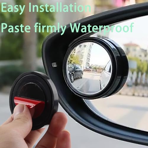 KEWAYO Blind Spot Mirror, HD Glass & ABS Housing, 360° Adjustable Convex Wide Angle Rear View Mirror, Stick-On Universal Fit for Car SUV Truck RV Van, Black (2, Round, Black Stick)