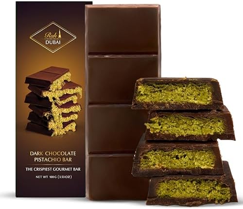 Rah Dark Dubai Chocolate Bar Pistachio, 3.5oz - 100g, Gourmet Chocolate Bar | Dubai Dark Chocolate Bar Pistachio | Crunchiest Kataifi Delight Perfect for Sharing