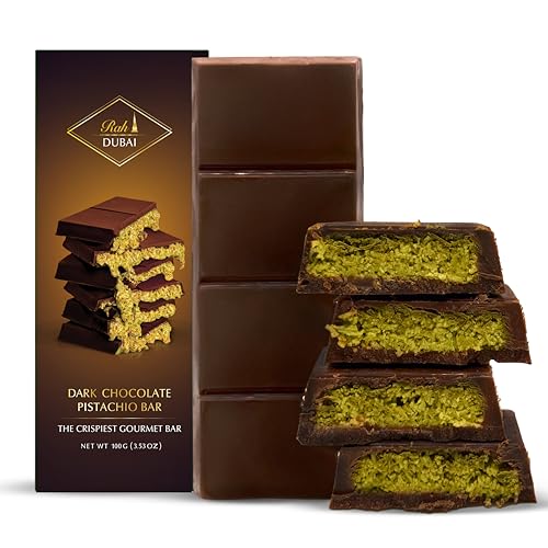 Rah Dark Dubai Chocolate Bar Pistachio, 3.5oz - 100g, Gourmet Chocolate Bar | Dubai Dark Chocolate Bar Pistachio | Crunchiest Kataifi Delight Perfect for Sharing