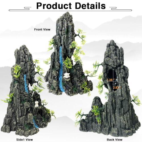 Image of Aquarium Mountain View Stone Ornament - Aquarium Rock Decor for Fish Tank,Aquarium Decorations Extra Large and Tall Decoration for Fish Tank - 13 Inches High