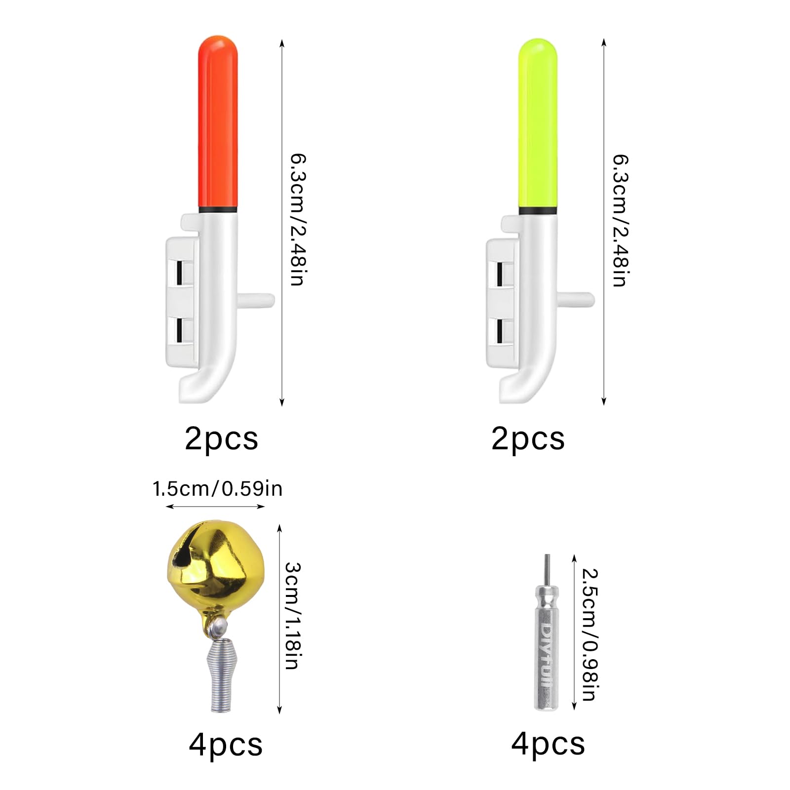 4 Pièces Detecteur de Touche Peche Baton Lumineux Clochette de Peche avec Boucle Facile à Fixer pour Canne a Peche Mer Pêche de Nuit Accessoires Peche（Vert/Rouge）