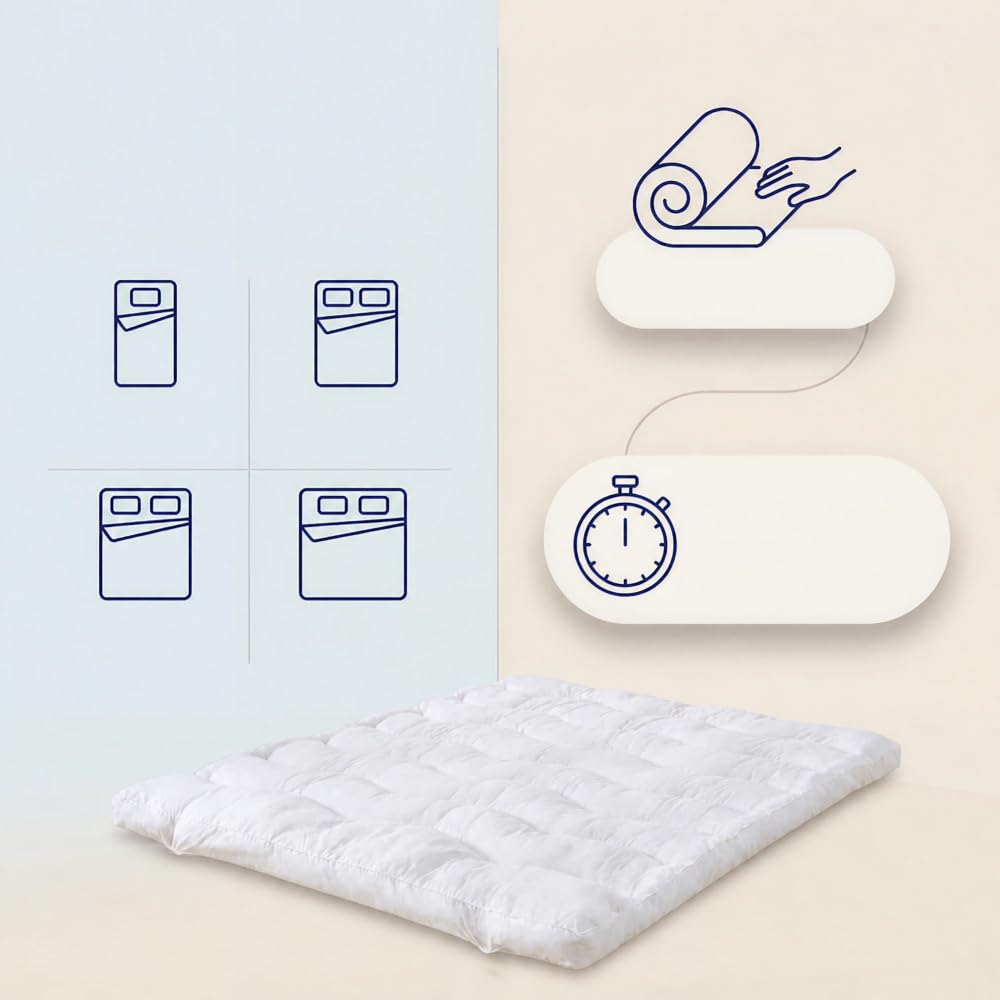 CASABEL Sobrecolchon 140x190, Topper Colchon de Microfibra Transpirable Extra Grueso, Antideslizante y Antialergico, Topper con 4 Bandas Elasticas