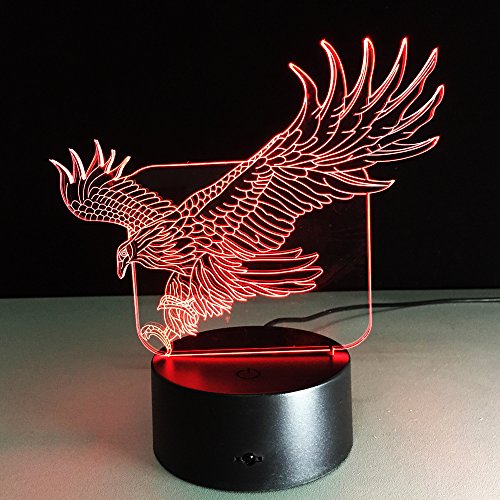 Atd® 3D Optical Illusion Eagle 7 Color Changing 15 Keys Remote Led Touch Acrylic Desk Lamp Night Light #TOP6