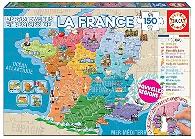 Educa - Puzzle Éducatif Départements et Régions de la France – Jeu d’Apprentissage de la Géographie – Carte de France Multicolore pour Enfants (17238)