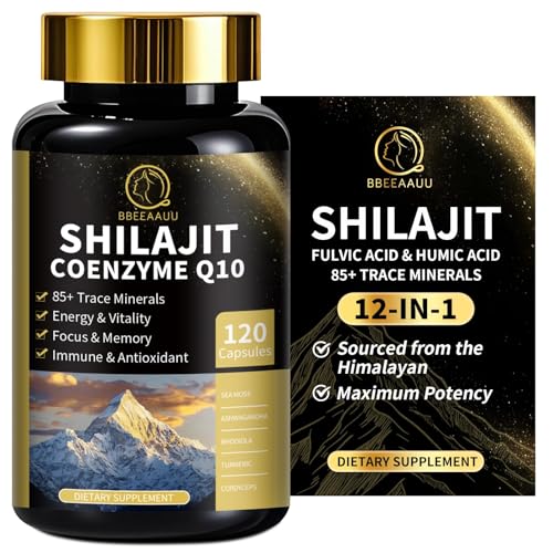 BBEEAAUU Shilajit for Men with Sea Moss & Ashwagandha,12 in 1 Hima*Layan Shilajit Supplements Capsules with Coenzyme Q10, Fulvic Acid & Humic Acid, Lion's Mane, Support Energy & Immunity, 120 Counts