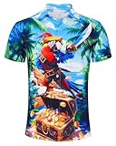 ALISISTER Parrot Hawaiian Shirt for Men Button Down Rave Animal Tropical Short Sleeve Tops Summer Party Coconut Clothes